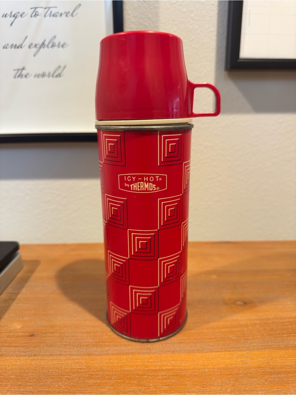 Thermos Vintage Metal Thermos with Attached Mug Cup Retro MCM 60’s